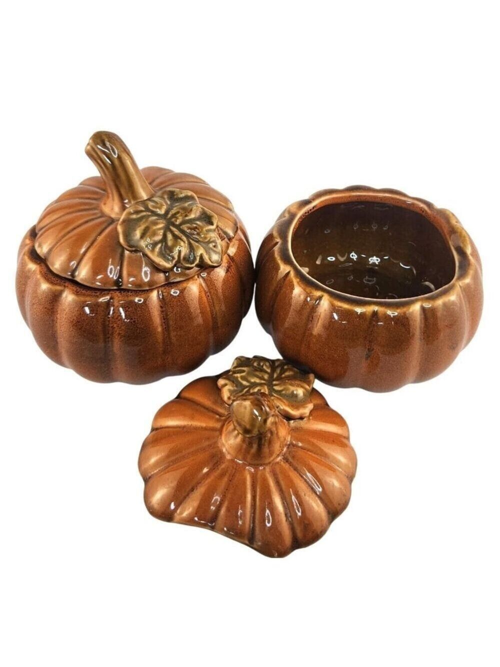 Ceramic Pumpkin Containers Set of 2 Fall  Garden Holiday Decor Halloween Accent